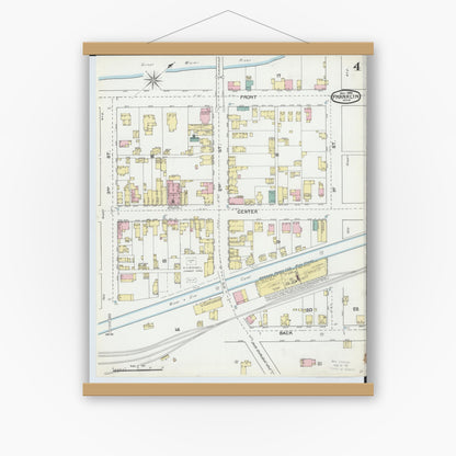 Old map wall art mockup — magnetic wood frame on white wall — Sanborn Fire Insurance Map from Franklin, Warren County, Ohio (1892), Sheet #0004