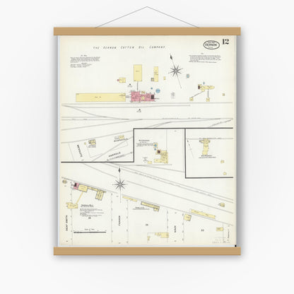 Old map wall art mockup — magnetic wood frame on white wall — Sanborn Fire Insurance Map from Vernon, Wilbarger County, Texas (1907), Sheet #0012