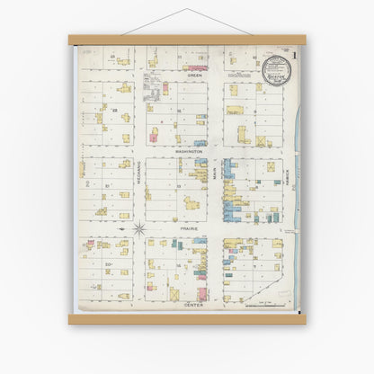 Old map wall art mockup — magnetic wood frame on white wall — Sanborn Fire Insurance Map from Rockton, Winnebago County, Illinois (1893) - Complete Map Set