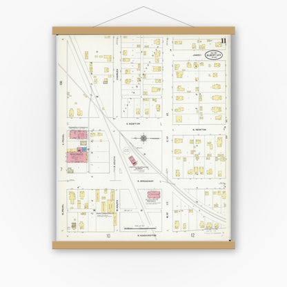 Old map wall art mockup — magnetic wood frame on white wall — Sanborn Fire Insurance Map from Albert Lea, Freeborn County, Minnesota (1910), Sheet #0011