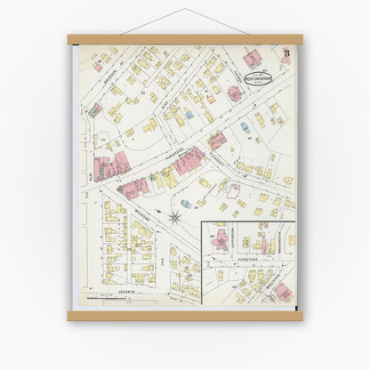 Old map wall art mockup — magnetic wood frame on white wall — Sanborn Fire Insurance Map from Benton Harbor, Berrien County, Michigan (1895), Sheet #0003
