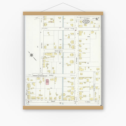 Old map wall art mockup — magnetic wood frame on white wall — Sanborn Fire Insurance Map from Adams, Berkshire County, Massachusetts (1914), Sheet #0006