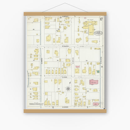 Old map wall art mockup — magnetic wood frame on white wall — Sanborn Fire Insurance Map from Pensacola, Escambia County, Florida (1897), Sheet #0017