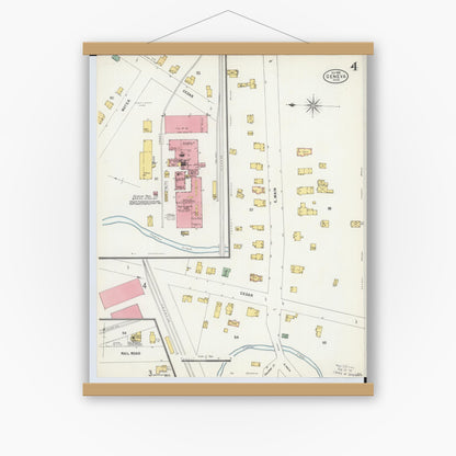 Old map wall art mockup — magnetic wood frame on white wall — Sanborn Fire Insurance Map from Geneva, Ashtabula County, Ohio (1898), Sheet #0004