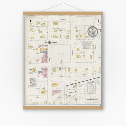 Old map wall art mockup — magnetic wood frame on white wall — Sanborn Fire Insurance Map from Pinckney, Livingston County, Michigan (1930) - Complete Map Set