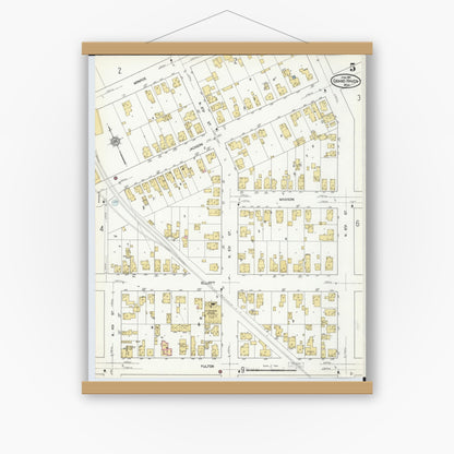 Old map wall art mockup — magnetic wood frame on white wall — Sanborn Fire Insurance Map from Grand Haven, Ottawa County, Michigan (1912), Sheet #0005