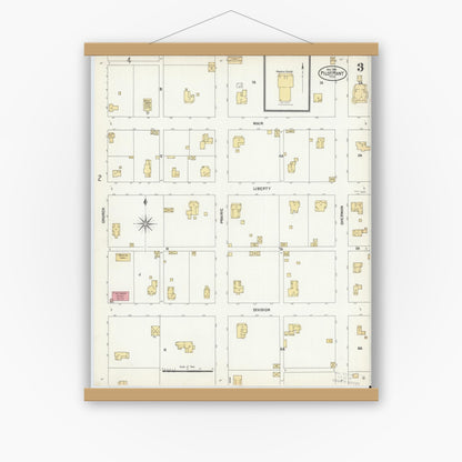 Old map wall art mockup — magnetic wood frame on white wall — Sanborn Fire Insurance Map from Pilot Point, Denton County, Texas (1901), Sheet #0003
