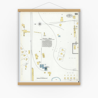 Old map wall art mockup — magnetic wood frame on white wall — Sanborn Fire Insurance Map from Red Jacket, Houghton County, Michigan (1900), Sheet #0022