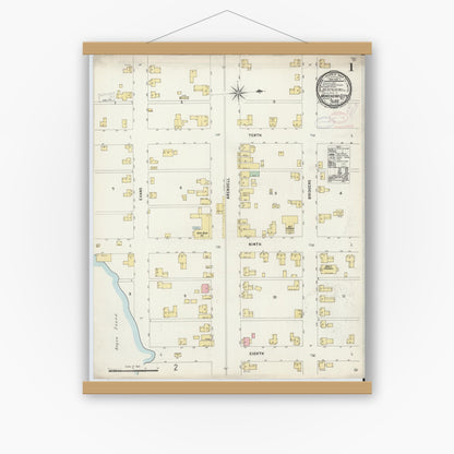 Old map wall art mockup — magnetic wood frame on white wall — Sanborn Fire Insurance Map from Morehead City, Carteret County, North Carolina (1898) - Complete Map Set