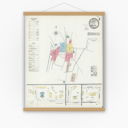 Old map wall art mockup — magnetic wood frame on white wall — Sanborn Fire Insurance Map from Hamilton, Madison County, New York (1896) - Complete Map Set