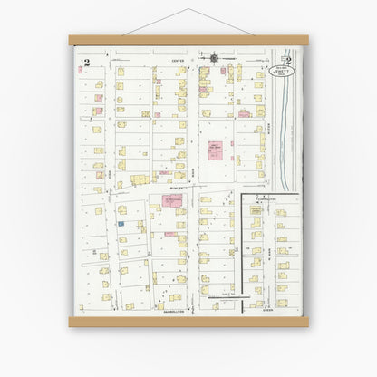 Old map wall art mockup — magnetic wood frame on white wall — Sanborn Fire Insurance Map from Jewett, Harrison County, Ohio (1924), Sheet #0002