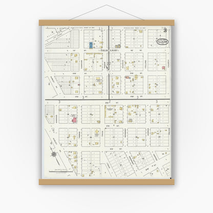 Old map wall art mockup — magnetic wood frame on white wall — Sanborn Fire Insurance Map from Claude, Armstrong County, Texas (1921), Sheet #0003