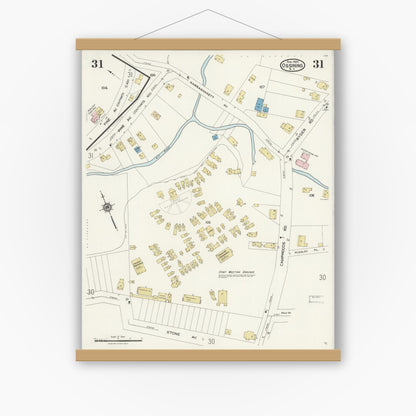 Old map wall art mockup — magnetic wood frame on white wall — Sanborn Fire Insurance Map from Ossining, Westchester County, New York (1924), Sheet #0031