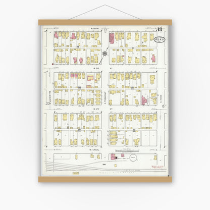 Old map wall art mockup — magnetic wood frame on white wall — Sanborn Fire Insurance Map from Peru, Miami County, Indiana (1920), Sheet #0018
