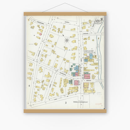 Old map wall art mockup — magnetic wood frame on white wall — Sanborn Fire Insurance Map from Perry, Wyoming County, New York (1900), Sheet #0002