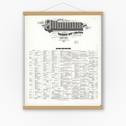 Old map wall art mockup — magnetic wood frame on white wall — Sanborn Fire Insurance Map from Ottumwa, Wapello County, Iowa (1917), Sheet #0001