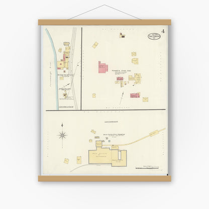 Old map wall art mockup — magnetic wood frame on white wall — Sanborn Fire Insurance Map from Saltsburg, Indiana County, Pennsylvania (1909), Sheet #0004