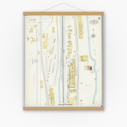 Old map wall art mockup — magnetic wood frame on white wall — Sanborn Fire Insurance Map from Stillwater, Washington County, Minnesota (1898), Sheet #0003