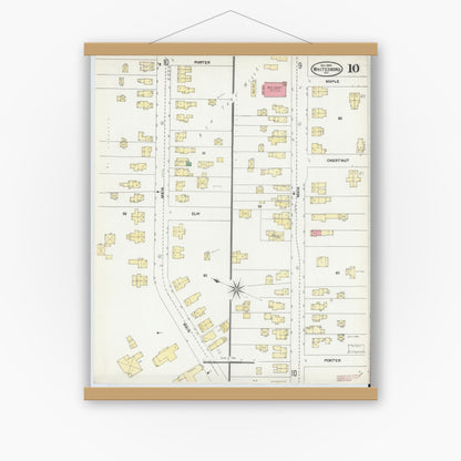 Old map wall art mockup — magnetic wood frame on white wall — Sanborn Fire Insurance Map from Whitesboro, Oneida County, New York (1904), Sheet #0010