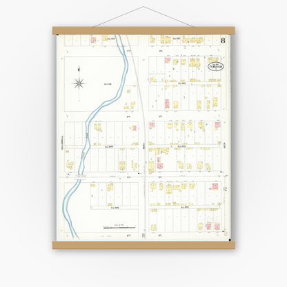 Old map wall art mockup — magnetic wood frame on white wall — Sanborn Fire Insurance Map from Fort Madison, Lee County, Iowa (1907), Sheet #0008