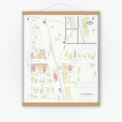 Old map wall art mockup — magnetic wood frame on white wall — Sanborn Fire Insurance Map from Edmore, Montcalm County, Michigan (1929), Sheet #0002