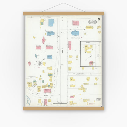 Old map wall art mockup — magnetic wood frame on white wall — Sanborn Fire Insurance Map from Williamstown, Berkshire County, Massachusetts (1901), Sheet #0003
