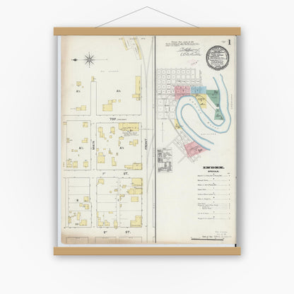 Old map wall art mockup — magnetic wood frame on white wall — Sanborn Fire Insurance Map from Orange, Orange County, Texas (1891), Sheet #0001