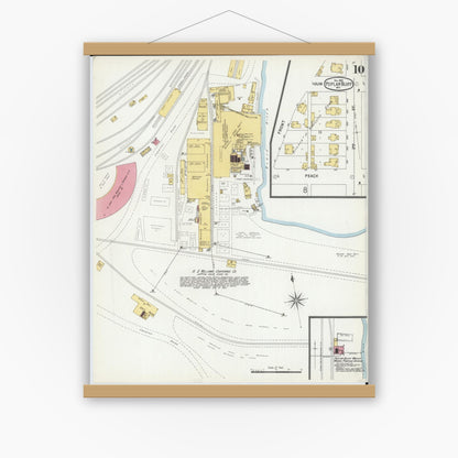 Old map wall art mockup — magnetic wood frame on white wall — Sanborn Fire Insurance Map from Poplar Bluff, Butler County, Missouri (1901), Sheet #0010