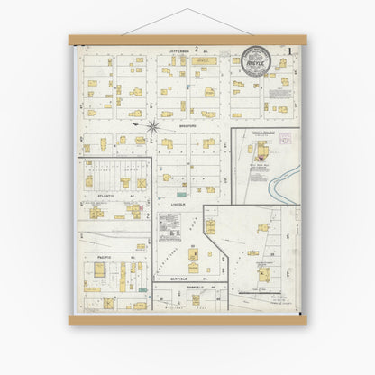 Old map wall art mockup — magnetic wood frame on white wall — Sanborn Fire Insurance Map from Argyle, Marshall County, Minnesota (1904), Sheet #0001