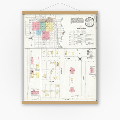 Old map wall art mockup — magnetic wood frame on white wall — Sanborn Fire Insurance Map from Webster City, Hamilton County, Iowa (1896), Sheet #0001
