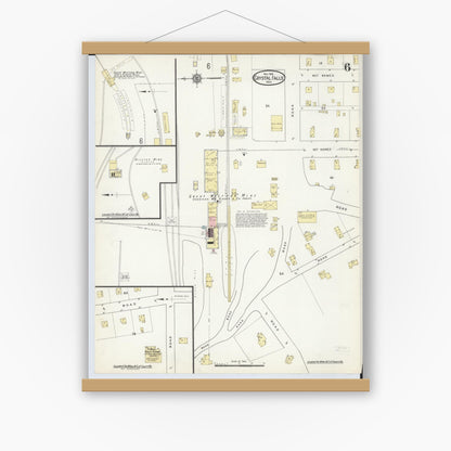 Old map wall art mockup — magnetic wood frame on white wall — Sanborn Fire Insurance Map from Crystal Falls, Iron County, Michigan (1914), Sheet #0006