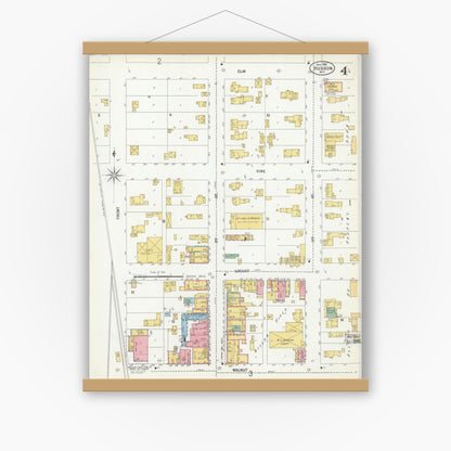 Old map wall art mockup — magnetic wood frame on white wall — Sanborn Fire Insurance Map from Hudson, St. Croix County, Wisconsin (1900), Sheet #0004
