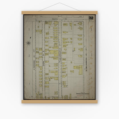 Old map wall art mockup — magnetic wood frame on white wall — Sanborn Fire Insurance Map from Atlantic City, Atlantic County, New Jersey (1886), Sheet #0032