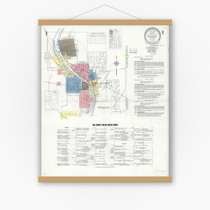 Old map wall art mockup — magnetic wood frame on white wall — Sanborn Fire Insurance Map from Dundee, Kane County, Illinois (1933), Sheet #0001