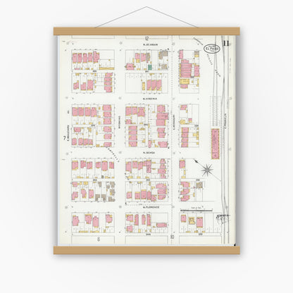 Old map wall art mockup — magnetic wood frame on white wall — Sanborn Fire Insurance Map from El Paso, El Paso County, Texas (1905), Sheet #0011