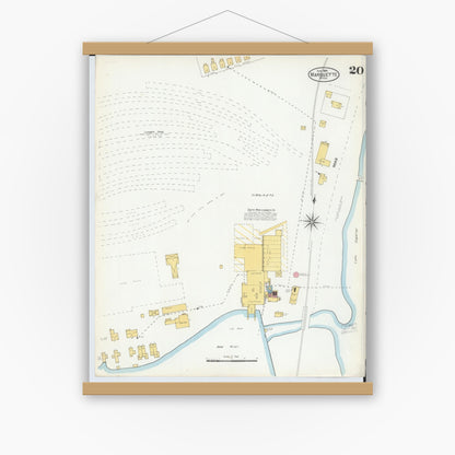 Old map wall art mockup — magnetic wood frame on white wall — Sanborn Fire Insurance Map from Marquette, Marquette County, Michigan (1904), Sheet #0020