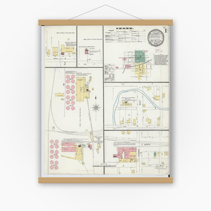 Old map wall art mockup — magnetic wood frame on white wall — Sanborn Fire Insurance Map from East Palestine, Columbiana County, Ohio (1896), Sheet #0001