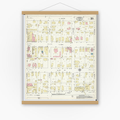 Old map wall art mockup — magnetic wood frame on white wall — Sanborn Fire Insurance Map from Logan, Hocking County, Ohio (1914), Sheet #0010