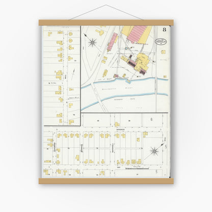 Old map wall art mockup — magnetic wood frame on white wall — Sanborn Fire Insurance Map from Franklin, Independent Cities, Virginia (1907), Sheet #0008