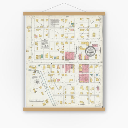 Old map wall art mockup — magnetic wood frame on white wall — Sanborn Fire Insurance Map from Syracuse, Kosciusko County, Indiana (1905) - Complete Map Set
