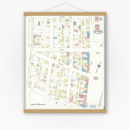 Old map wall art mockup — magnetic wood frame on white wall — Sanborn Fire Insurance Map from Guttenberg, Clayton County, Iowa (1914), Sheet #0003