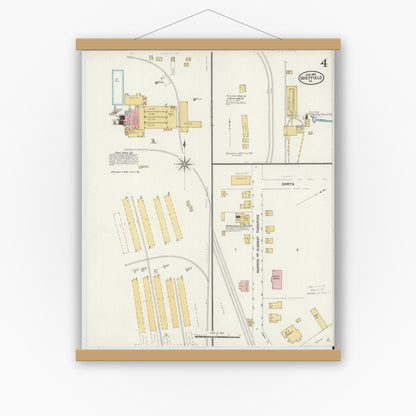 Old map wall art mockup — magnetic wood frame on white wall — Sanborn Fire Insurance Map from Sheffield, Warren County, Pennsylvania (1905), Sheet #0004