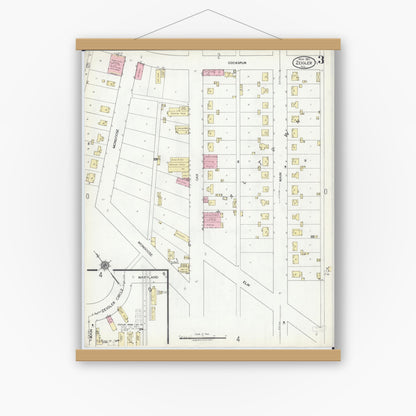 Old map wall art mockup — magnetic wood frame on white wall — Sanborn Fire Insurance Map from Zeigler, Franklin County, Illinois (1921), Sheet #0003
