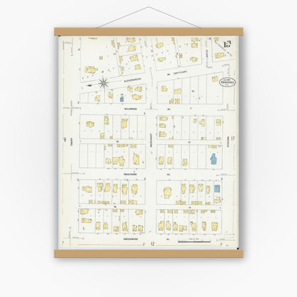 Old map wall art mockup — magnetic wood frame on white wall — Sanborn Fire Insurance Map from Kankakee, Kankakee County, Illinois (1907), Sheet #0013