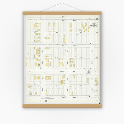 Old map wall art mockup — magnetic wood frame on white wall — Sanborn Fire Insurance Map from Ashland, Ashland County, Wisconsin (1901), Sheet #0015