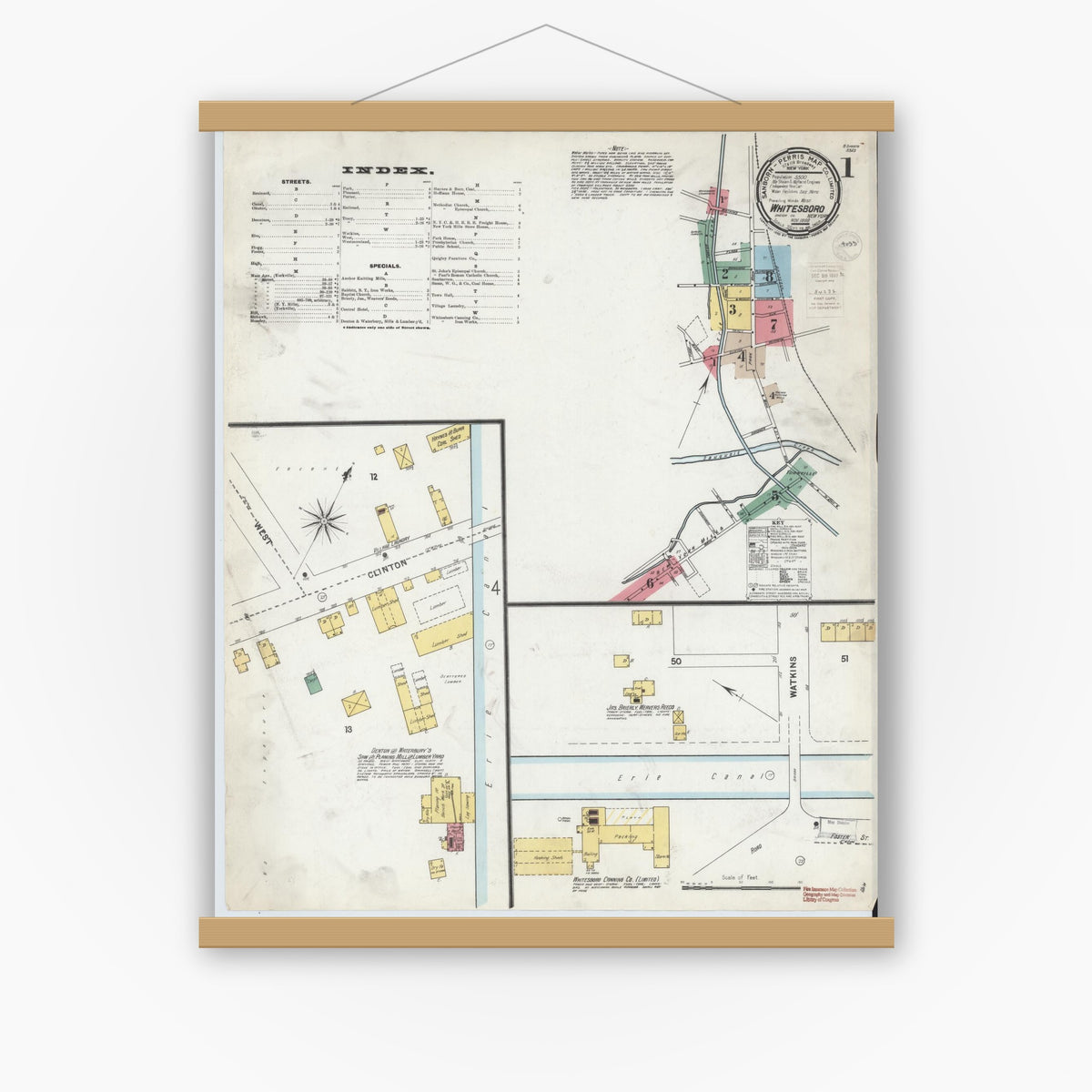Old map wall art mockup — magnetic wood frame on white wall — Sanborn Fire Insurance Map from Whitesboro, Oneida County, New York (1899) - Complete Map Set