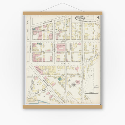 Old map wall art mockup — magnetic wood frame on white wall — Sanborn Fire Insurance Map from Johnstown, Cambria County, Pennsylvania (1886), Sheet #0004