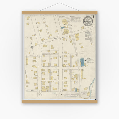 Old map wall art mockup — magnetic wood frame on white wall — Sanborn Fire Insurance Map from New Albany, Bradford County, Pennsylvania (1911), Sheet #0001