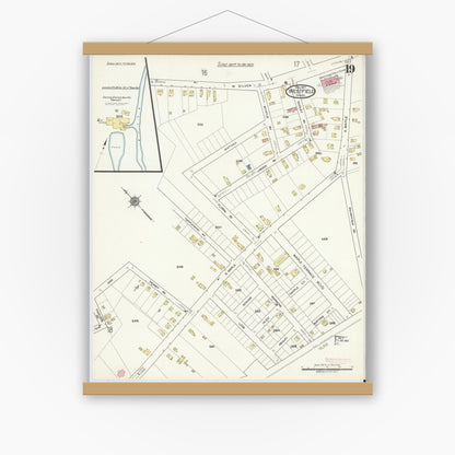 Old map wall art mockup — magnetic wood frame on white wall — Sanborn Fire Insurance Map from Westfield, Hampden County, Massachusetts (1917), Sheet #0019