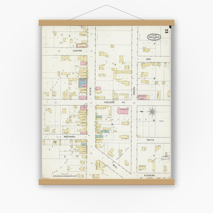 Old map wall art mockup — magnetic wood frame on white wall — Sanborn Fire Insurance Map from Fox Lake, Dodge County, Wisconsin (1892), Sheet #0002